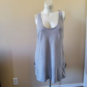 Eileen Fisher 100% Linen Tank Tunic Top Grey with Pockets Size L